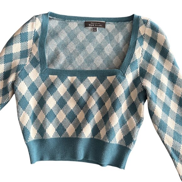 Blue Blush Argyle Knit Two-Piece Sweater & Skirt Set Small Blue & Cream - Picture 3 of 5